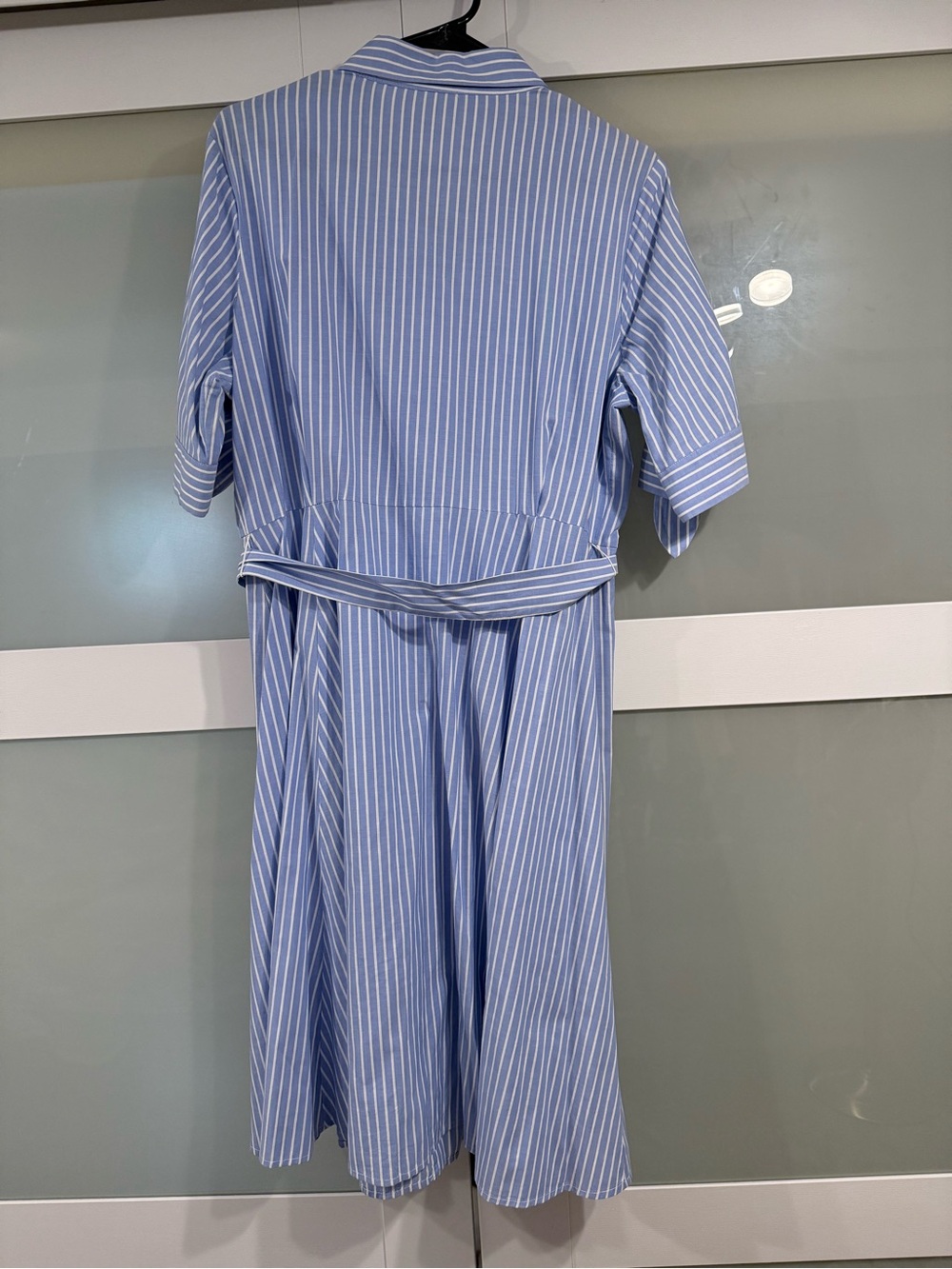 Calvin Klein Light Blue Striped 100% Cotton Midi Shirt Dress with Pockets - Picture 2 of 9